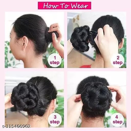 Fashion Alley Clip-In Synthetic Hair Extensions for Girls - 1PC Black Fake Hair Bun Updo Accessories | Easy Bun Maker for Parties, Weddings & Everyday Styling