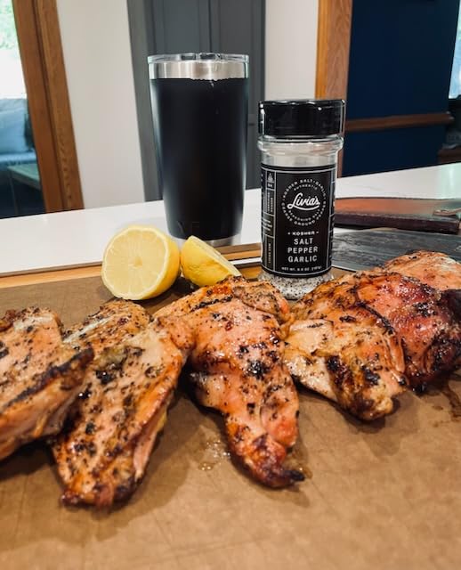 Livia's Award-Winning All-Natural Salt, Pepper & Garlic Seasoning Blend | Kosher, Gluten-Free, Non-GMO SPG Rub | Perfect for Grilling Steak, Roasting Chicken, Seasoning Vegetables & Pasta | 6.6 oz BBQ Meat Seasoning for Home Cooking & Outdoor Grilling