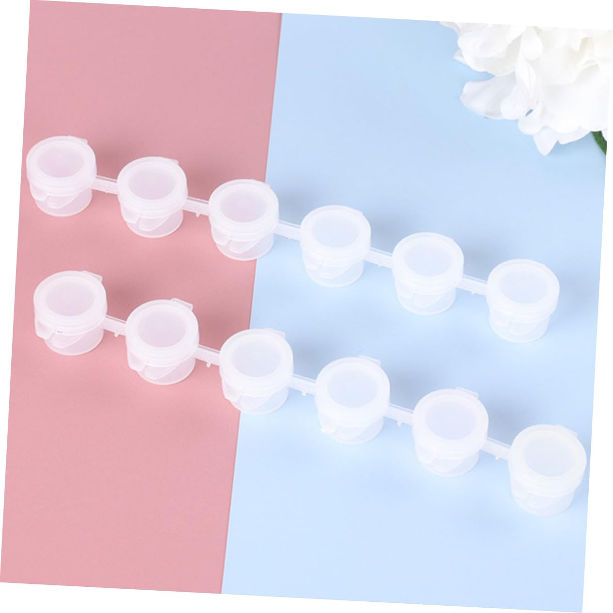 NUOBESTY 90 Pcs Empty Paint Pots with Lids - Clear Epoxy Paint Strips & Mini Cups for Watercolor, Acrylic Paints - Perfect for Kids Art Projects, DIY Crafts, and Artist Storage (White)