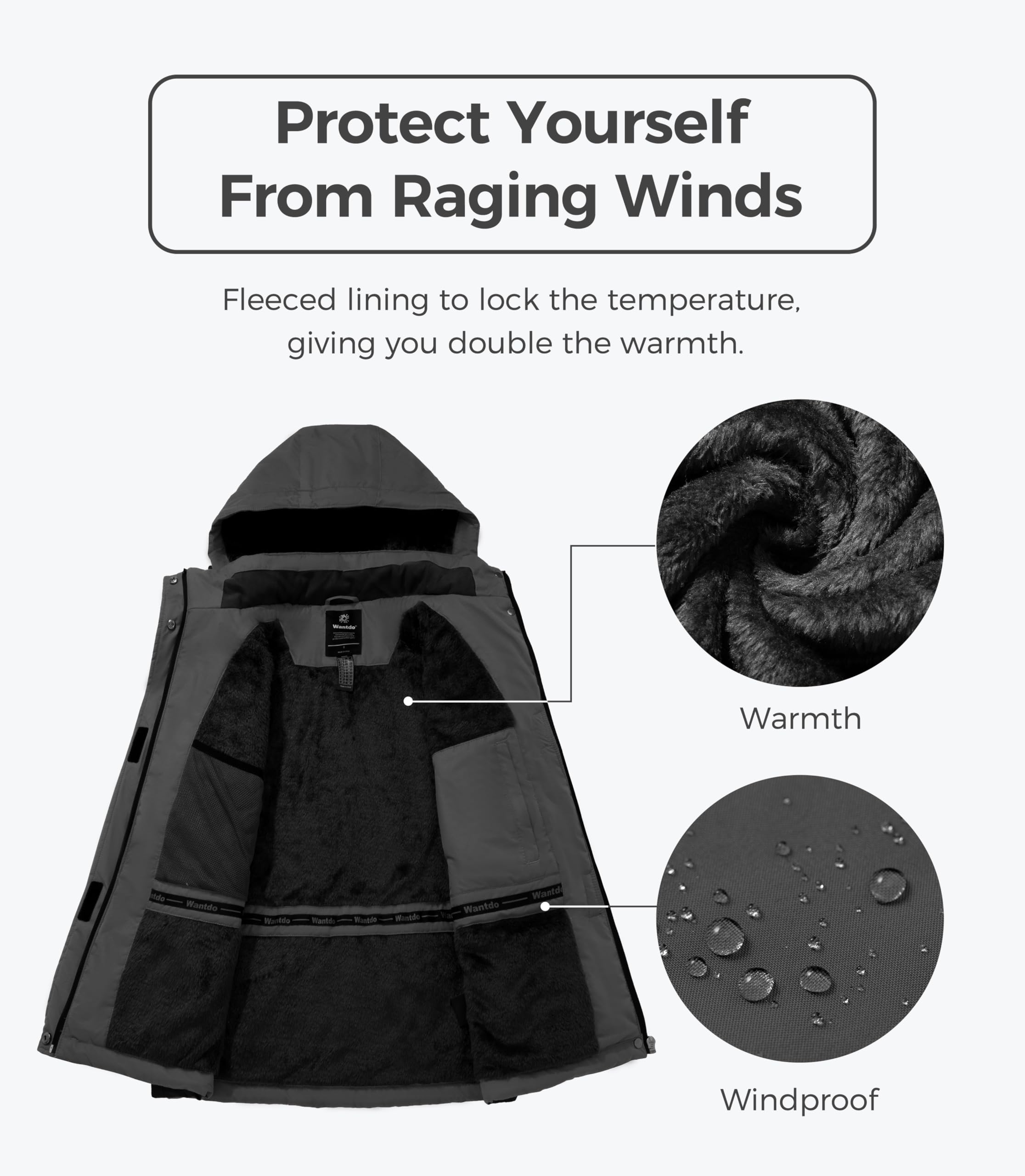 Wantdo Women's Waterproof Ski Jacket - Windproof Winter Coat with Fleece Lining, Warm Insulated Rain Jacket for Skiing, Snowboarding & Outdoor Activities
