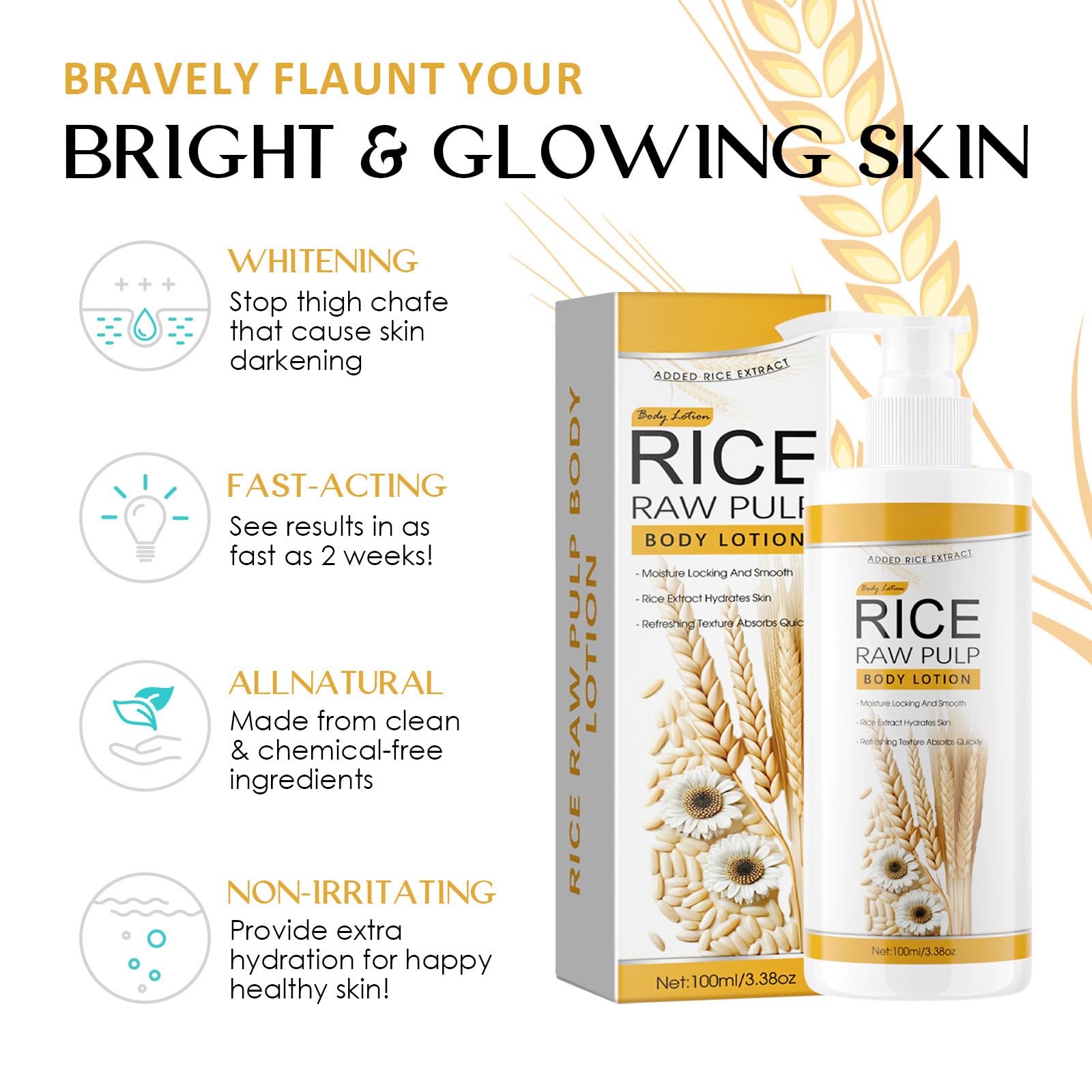 Lisade Rice Milk Hydrating Body Lotion with Rice Extract & Rose Oil - Moisturizing Cream for Dark Elbows, Knees & Neck | Lightweight, Anti-Dryness Formula for Smooth & Glowing Skin | Perfect for Daily Hydration & Nighttime Skincare Routine