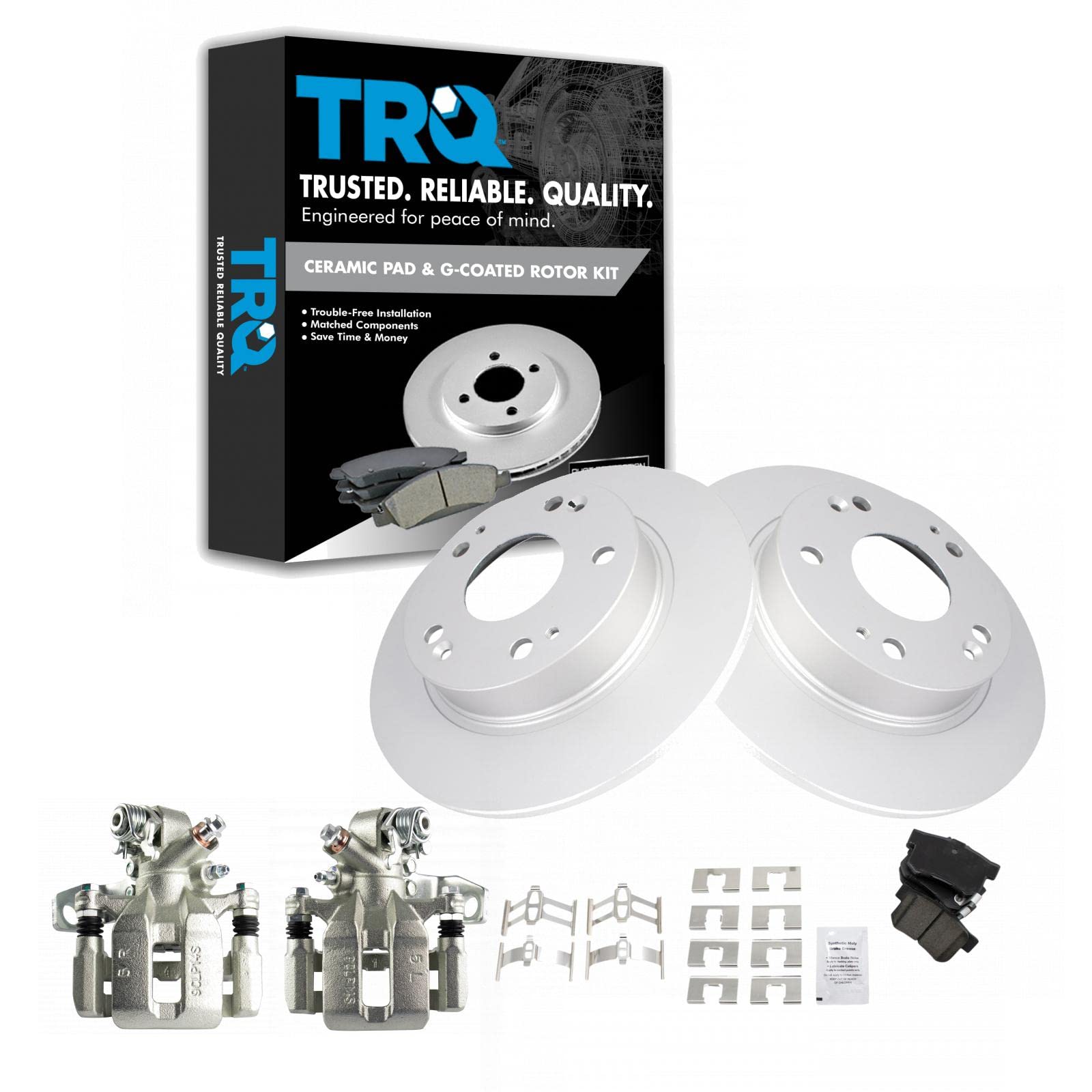 Premium TRQ Rear Brake Pad & Rotor Kit with Ceramic G-Coated Brake Pads - Compatible with 2013-2015 Acura ILX & 2006-2015 Honda Civic - Perfect for City Driving and Daily Commutes