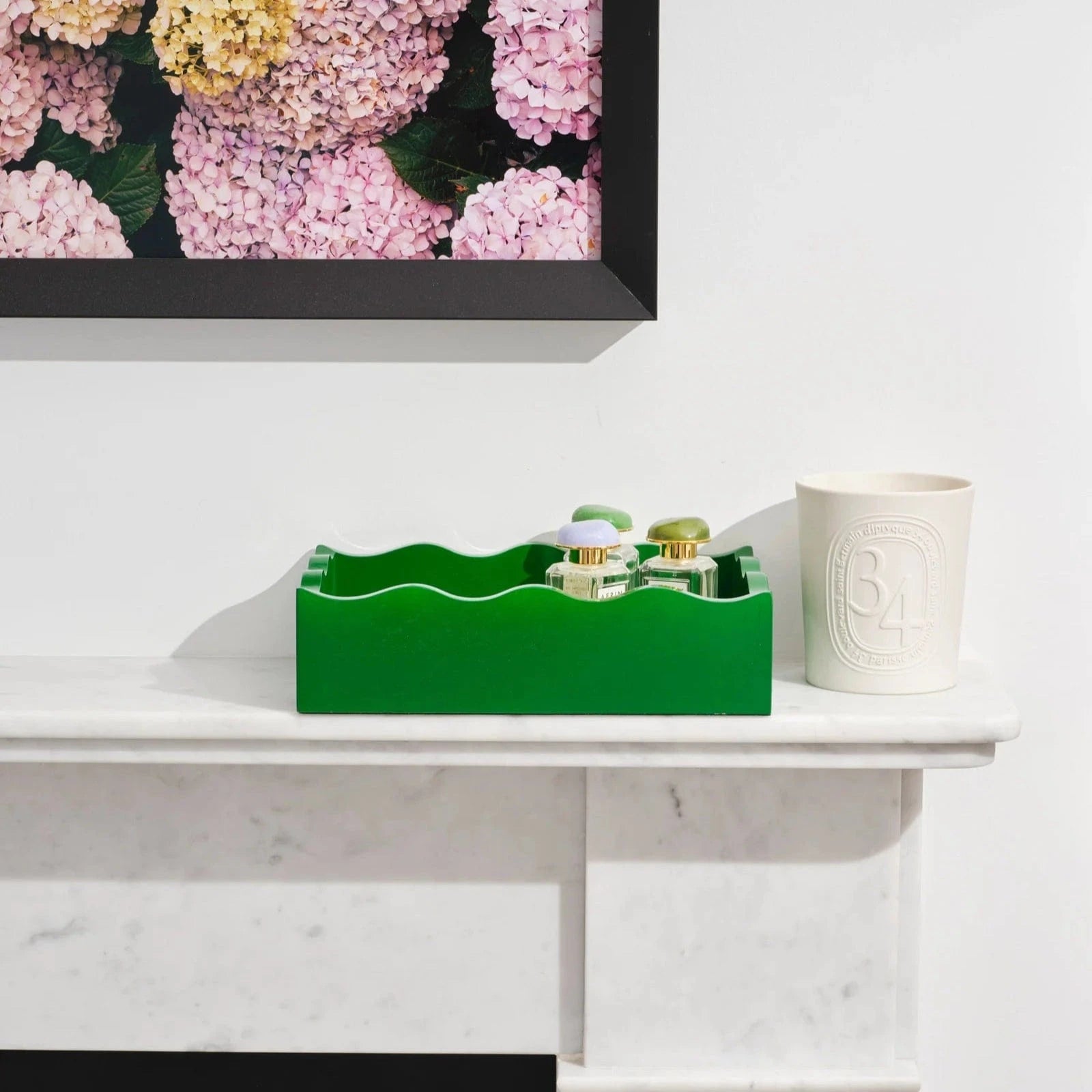 Elegant Green Rectangular Scalloped Serving Tray - Perfect for Home Decor, Wedding Centerpieces & Party Dessert Displays