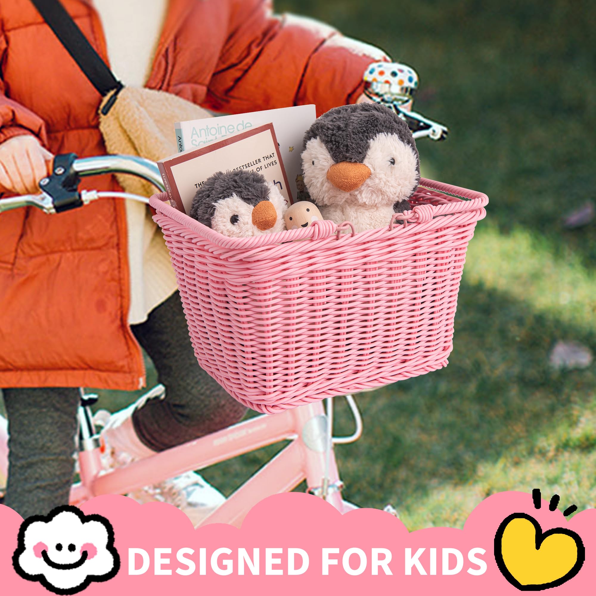 GRANNY SAYS Kids Bike Basket - Front Wicker Bicycle Basket for Boys & Girls, 9.75