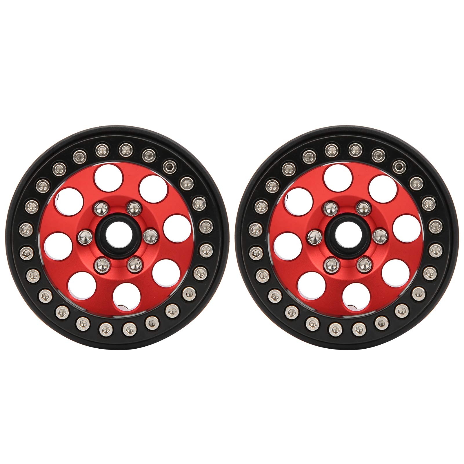 1.9in RC Car Wheel Hub - 8 Round Hole Black Red Alloy Rims for RC Trucks & Cars | Durable Off-Road Crawler Accessories for Hobbyists & Enthusiasts