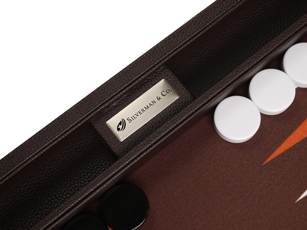 Premium 16-inch Backgammon Set with Dark Brown Wood Board & White/Orange Points - Perfect for Family Game Nights, Travel, and Casino-Style Entertainment