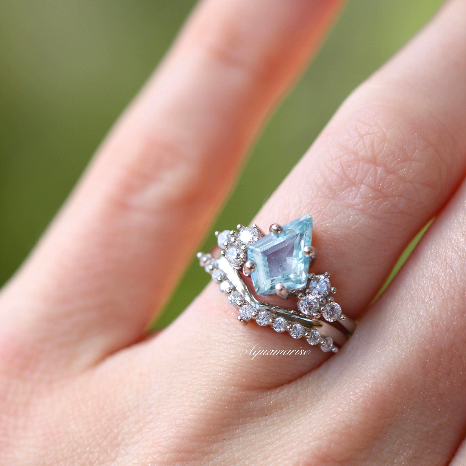 Skylar Aquamarine Engagement Ring Set - 14K White Gold Diamond Wedding Band for Women | Perfect for Proposals, Anniversaries & Bridal Jewelry