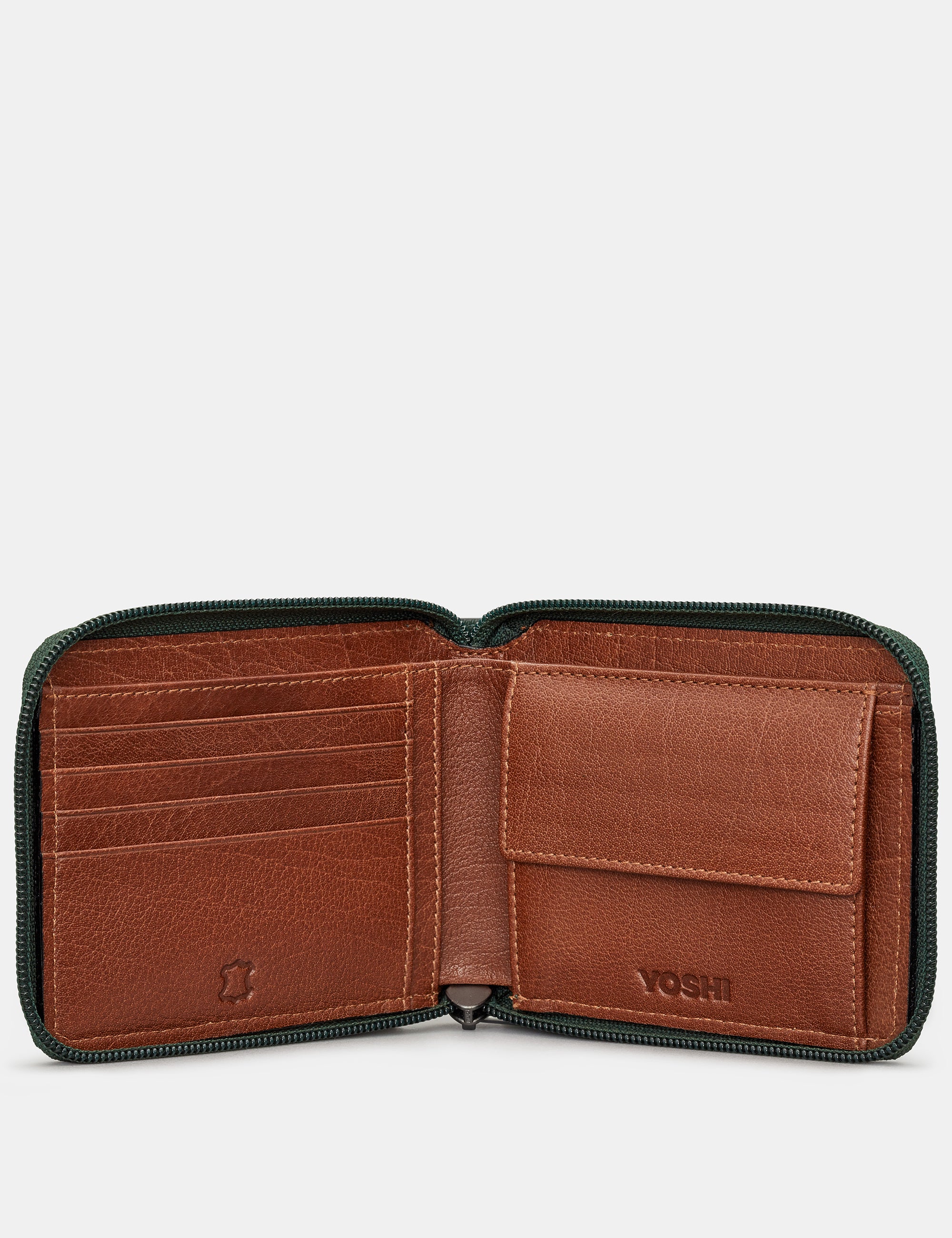 Premium Genuine Leather Zip Around Wallet for Men - Stylish Green & Brown RFID Blocking Bifold Wallet - Perfect for Travel, Business & Everyday Use
