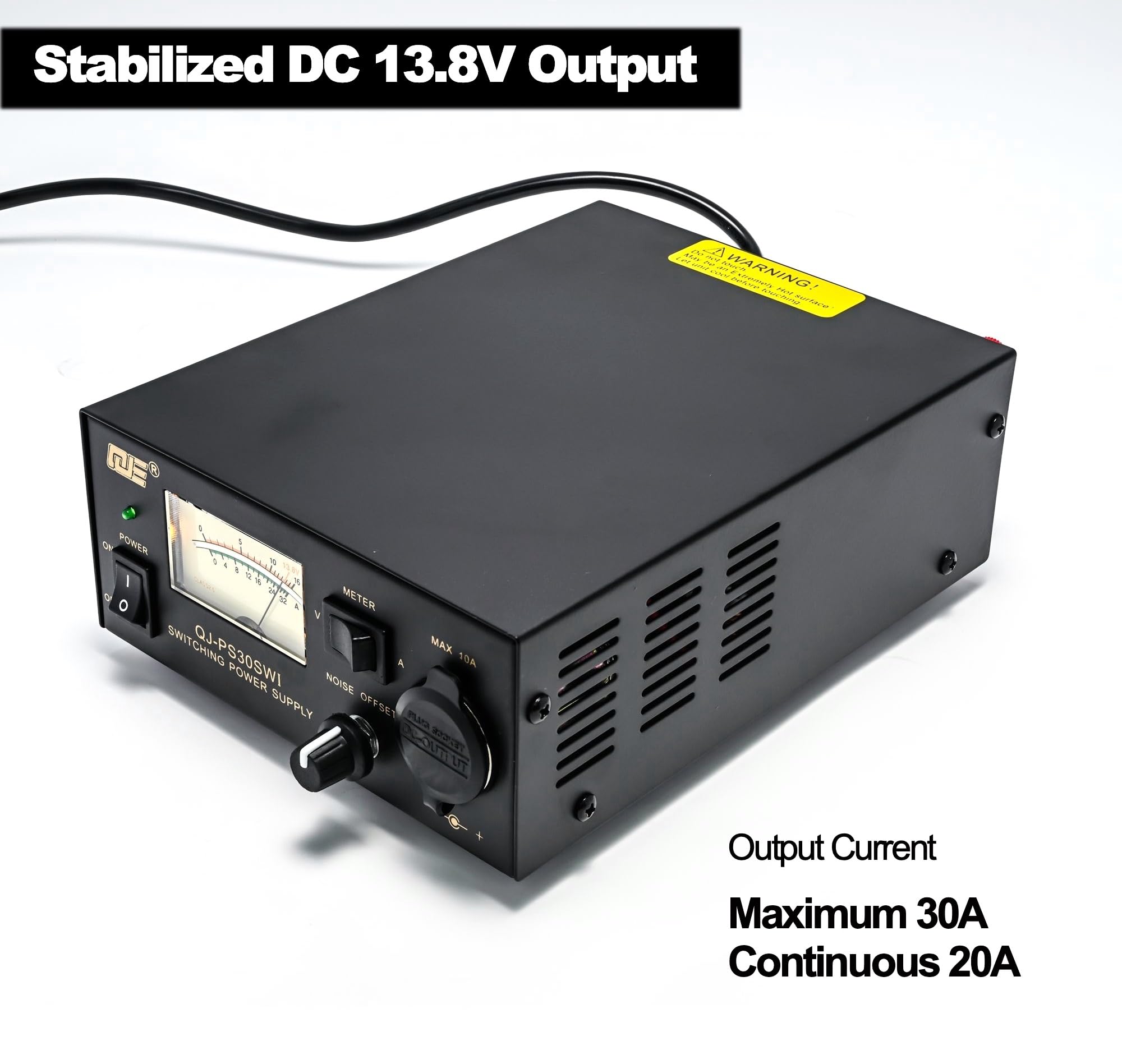 13.8V 30A Regulated DC Power Supply for Ham Radio - Adjustable Switching Bench Power with Cigarette Lighter Socket & Noise Control | Perfect for CB, VHF, UHF, Amateur Radio & Mobile Electronics Testing