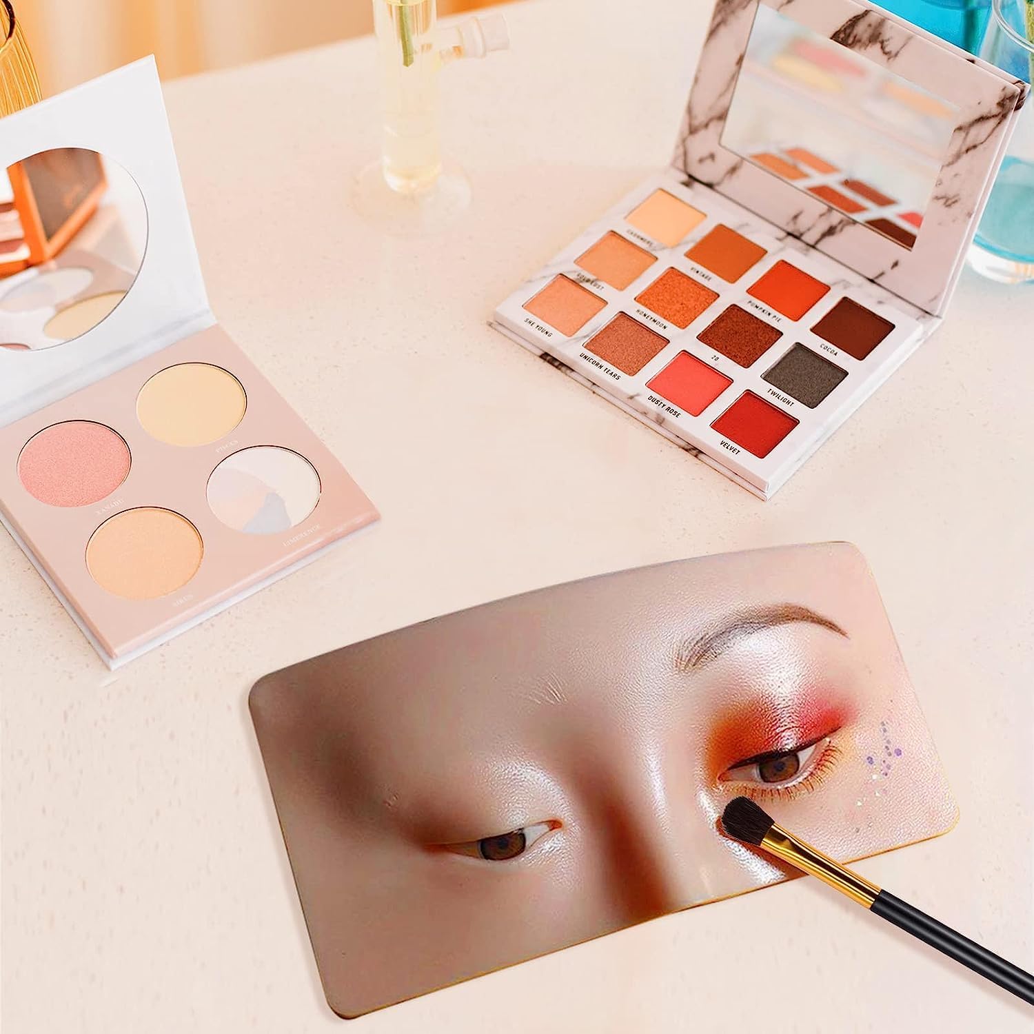 ELITEWAVE 4PCS Silicone Face Makeup Mannequin Head - Professional Eyeshadow Practice Kit with 3PCS Makeup Brushes for Beauty Students & Makeup Artists - Perfect for Training, Practice & Salon Use