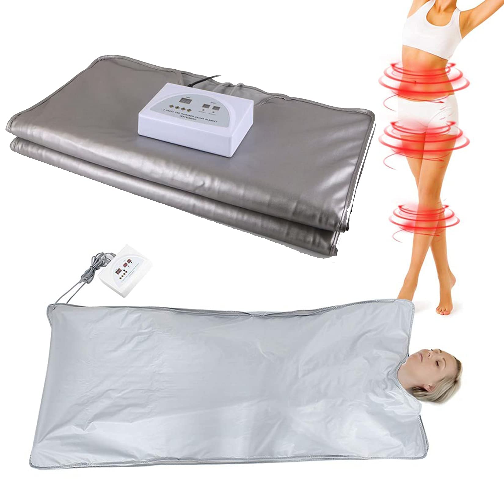Professional Sauna Blanket for Weight Loss & Detox - 2 Zone Heating Controller for Full Body Sweating - Home Use Sauna Slimming Blanket for Relaxation & Wellness