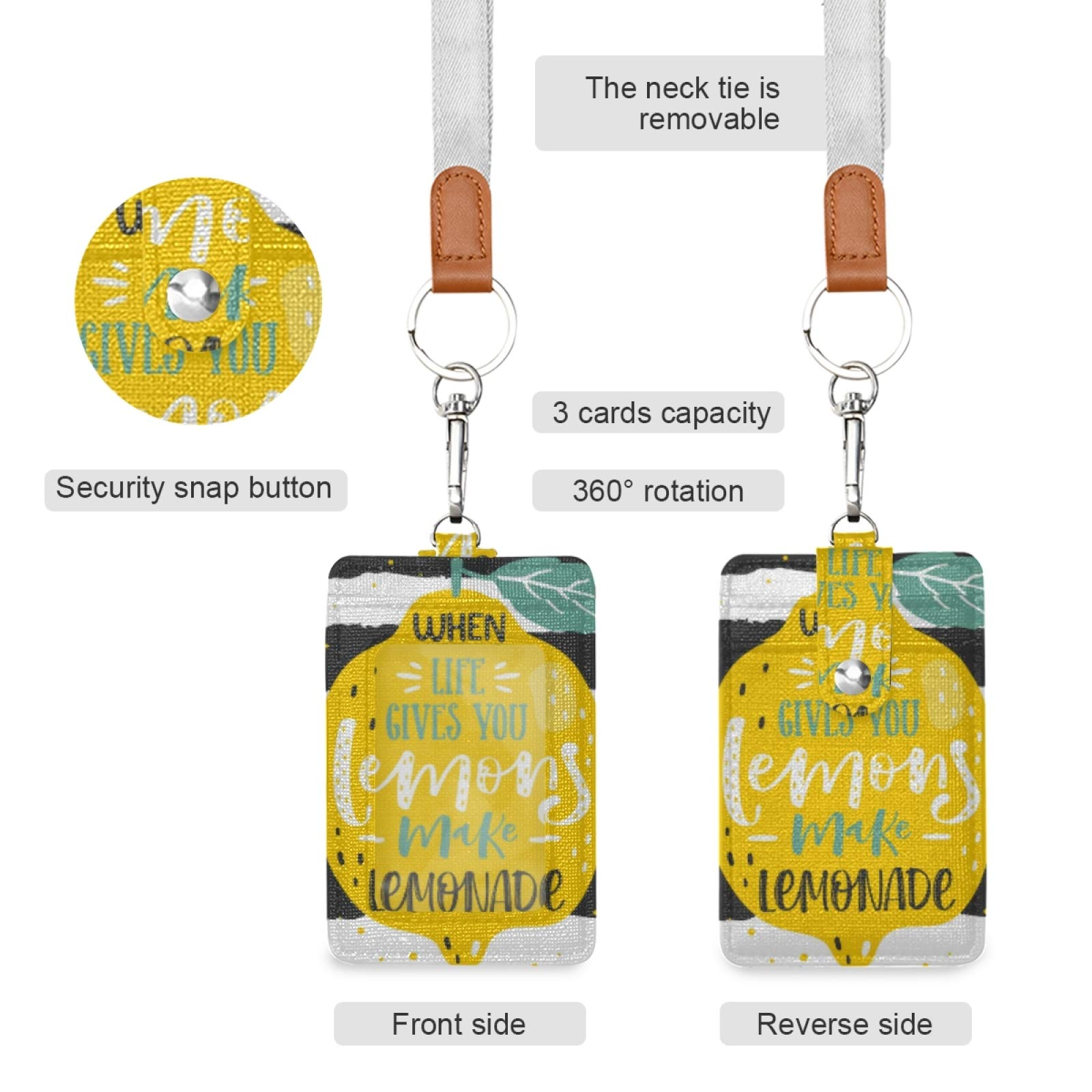 Vertical Leather ID Badge Holder with Lanyard - 2 Card Slots for Office & School Staff