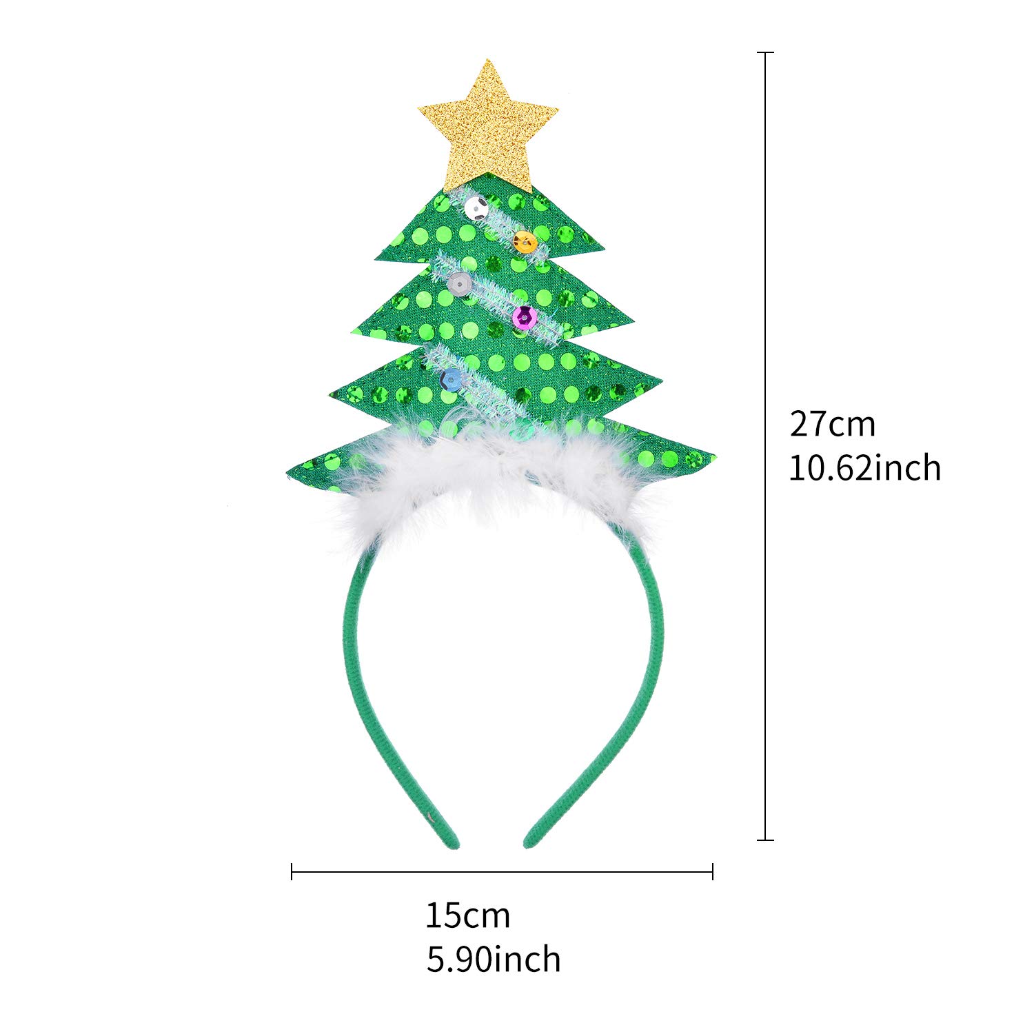 Christmas Green Tree Headband with Sequins & Fur - Holiday Party Accessory