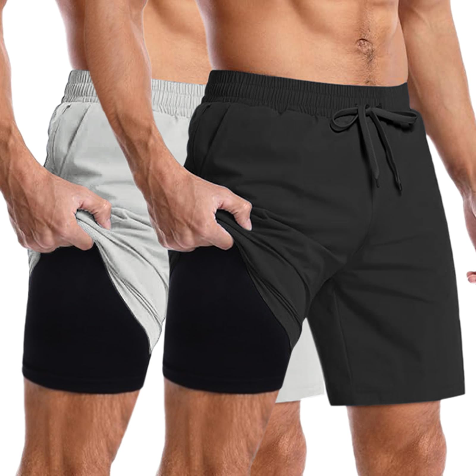 COOFANDY Men's 2-in-1 Running Shorts with Pockets - Quick Dry Athletic Gym Shorts for Workout & Training - 2 Pack Comfortable Sports Shorts for Running, Basketball, Yoga and Outdoor Activities