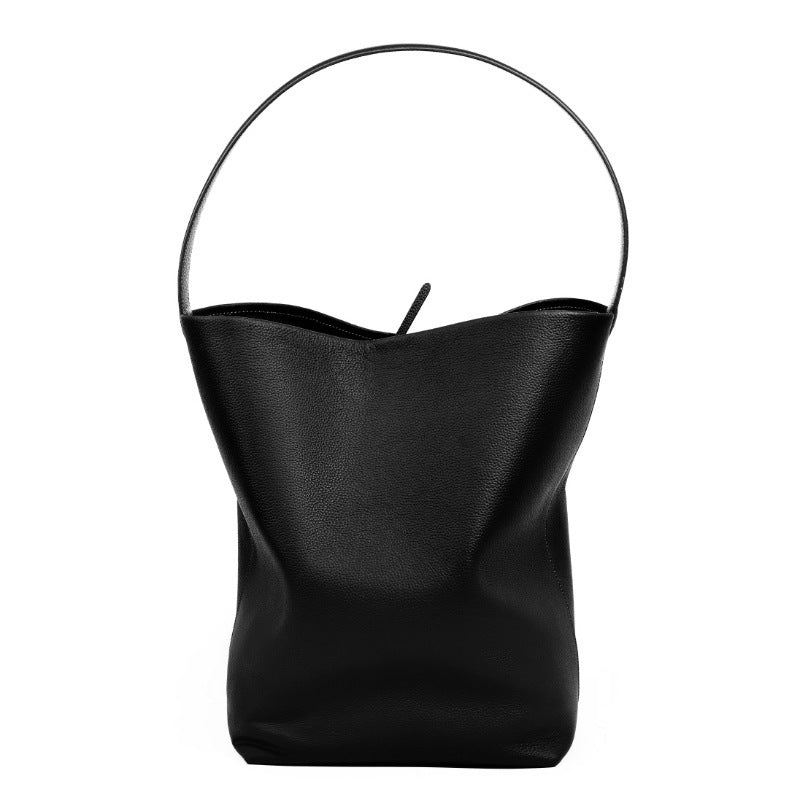 Genuine Leather Large Capacity One Shoulder Bucket Bag for Women - Stylish & Spacious Crossbody Purse for Work, Travel & Everyday Use