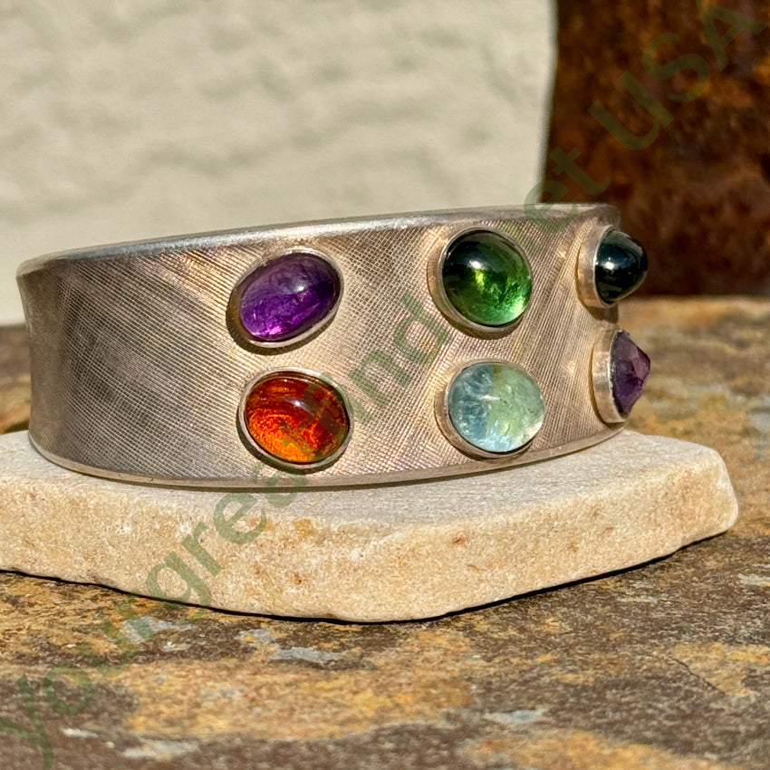 Vintage 935 Sterling Silver & Gemstone Cuff Bracelet for Women - Elegant Handmade Jewelry Gift for Birthday, Anniversary & Special Occasions