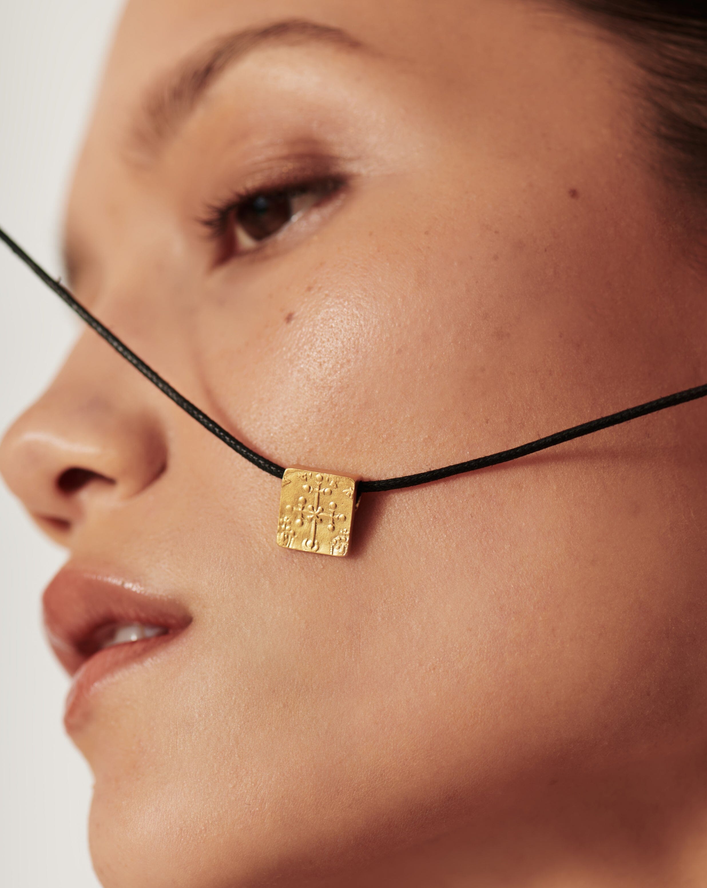 Lucy Williams Square Coin Cord Necklace - Minimalist Gold Pendant Jewelry for Women | Boho Chic Layering Necklace for Everyday Wear, Gift Giving & Special Occasions