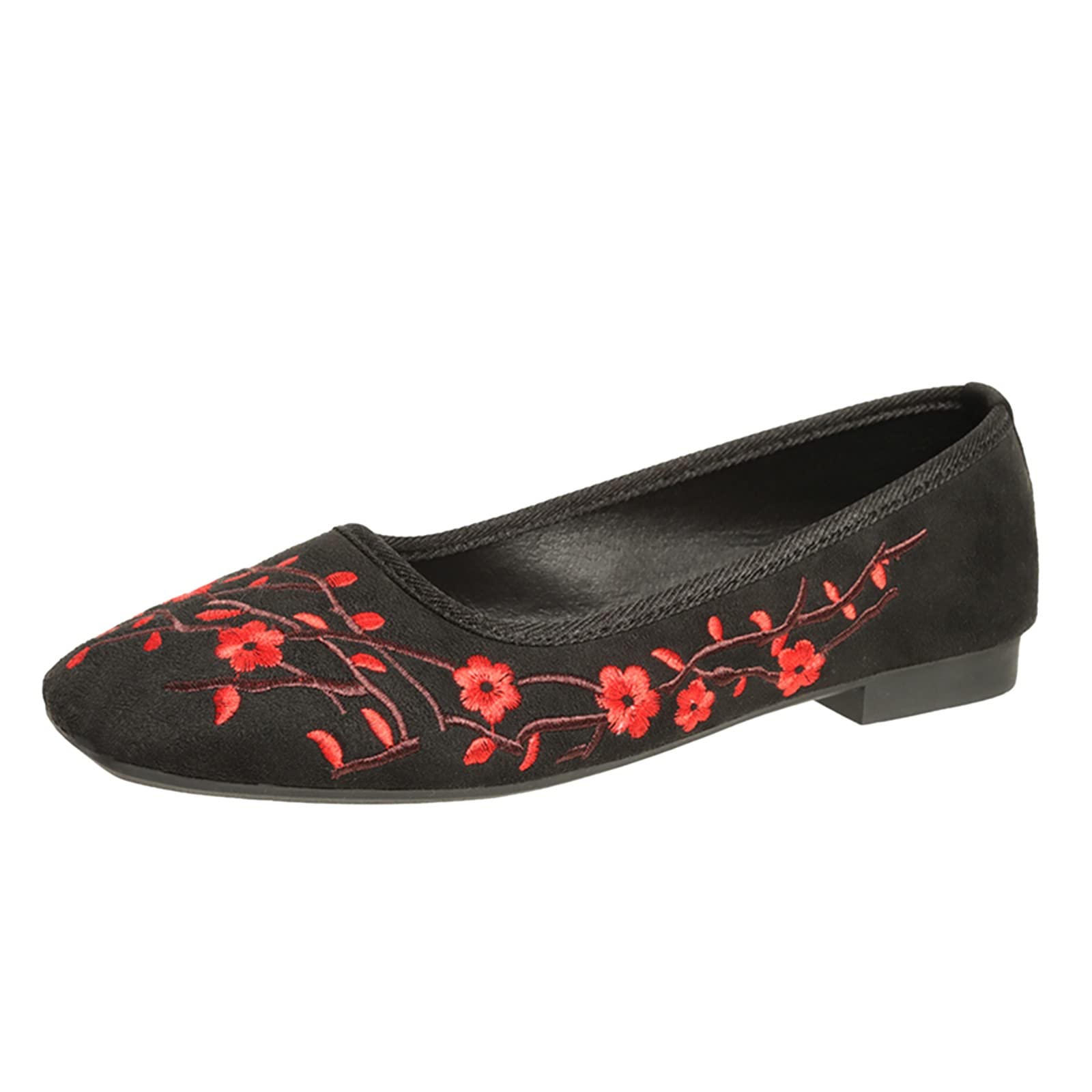 Women's Comfortable Casual Walking Shoes - Breathable Embroidered Slip-On Flats with Suede Upper | Summer Fashion Footwear for Everyday Wear (Black, Size 9) | Perfect for Walking, Travel & Office Commute