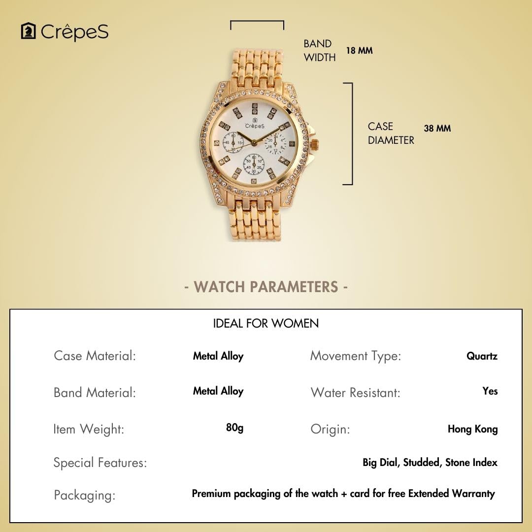 Elegant CrepeS Magna Stone Big Round Metal Strap Watch for Women - Perfect for Office, Party & Everyday Wear