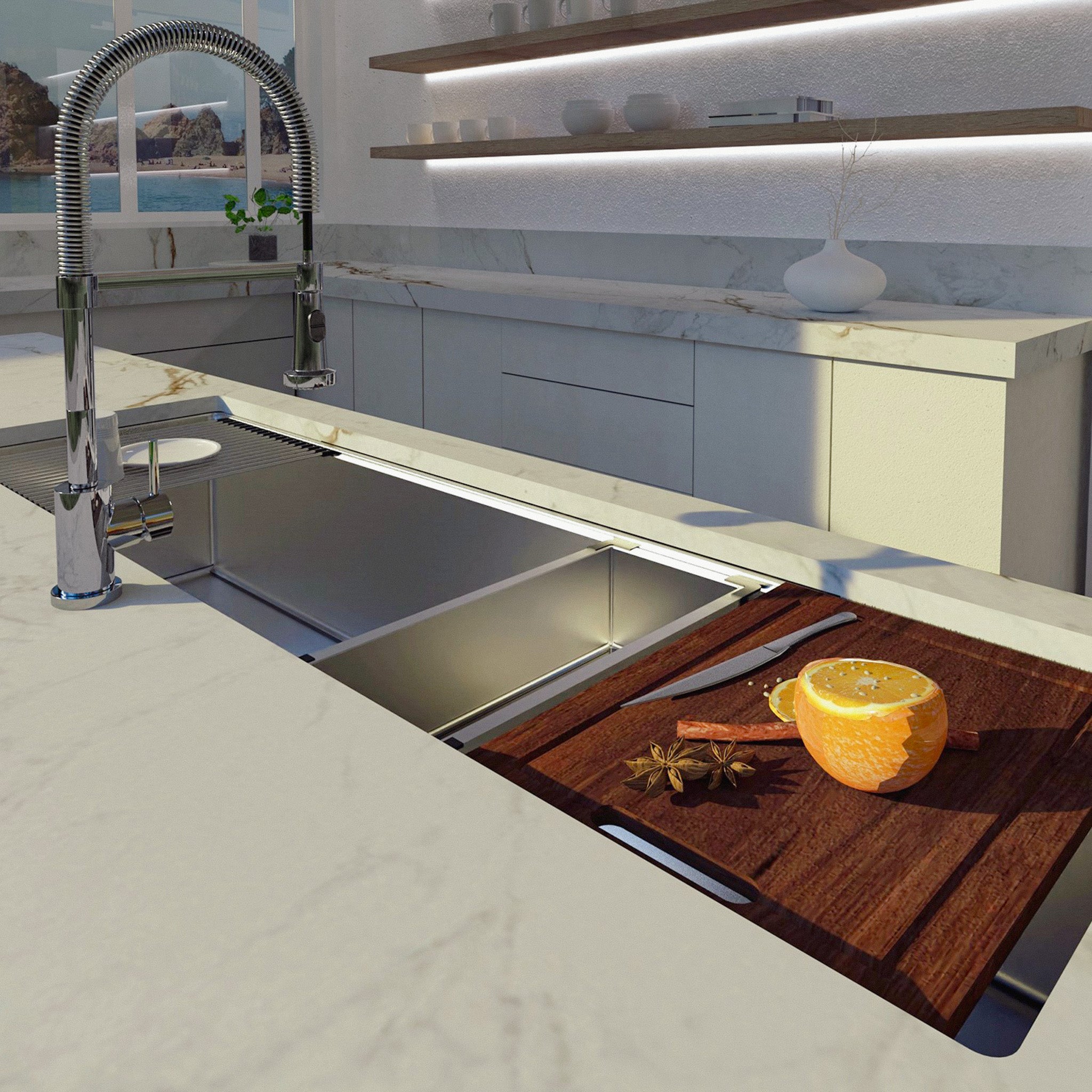 Premium DAX Workstation Single Bowl Undermount Kitchen Sink 59