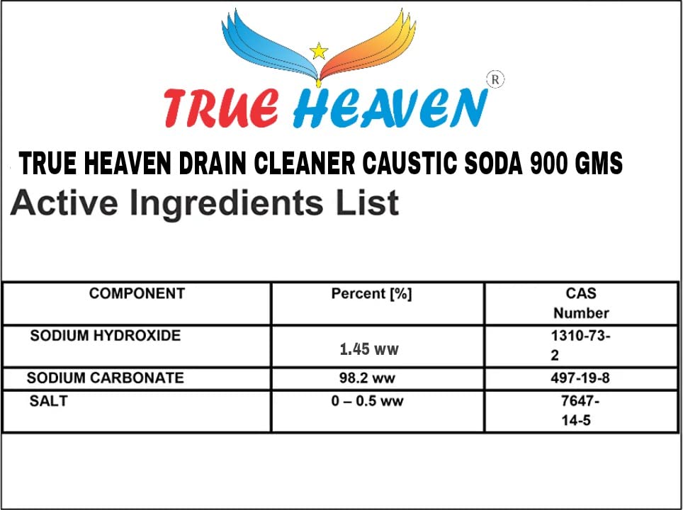 TRUE HEAVEN Caustic Soda 900g - Multi-Purpose Drain Cleaner, Chimney Cleaner & Soap Making Supplies - Heavy Duty Iron Stain Remover for Home & Industrial Use