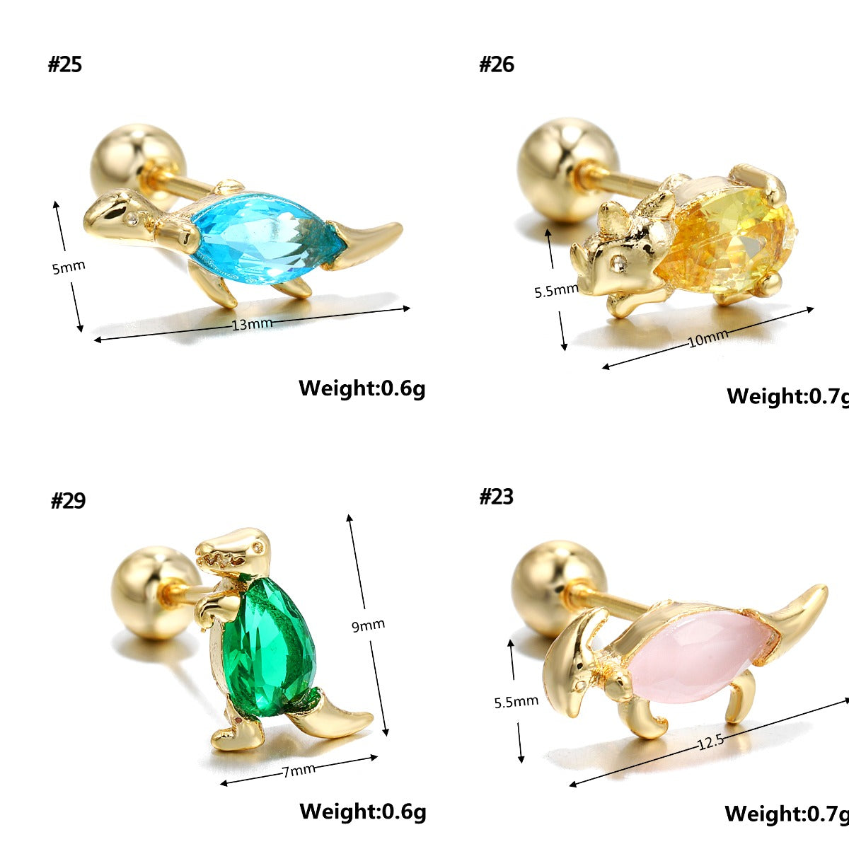 20G Colorful Dinosaur Helix Barbell Stud Earrings for Cartilage Piercing - Cute Second Hole Jewelry for Women & Teens | EGD0022 | Perfect for Everyday Wear & Gifts