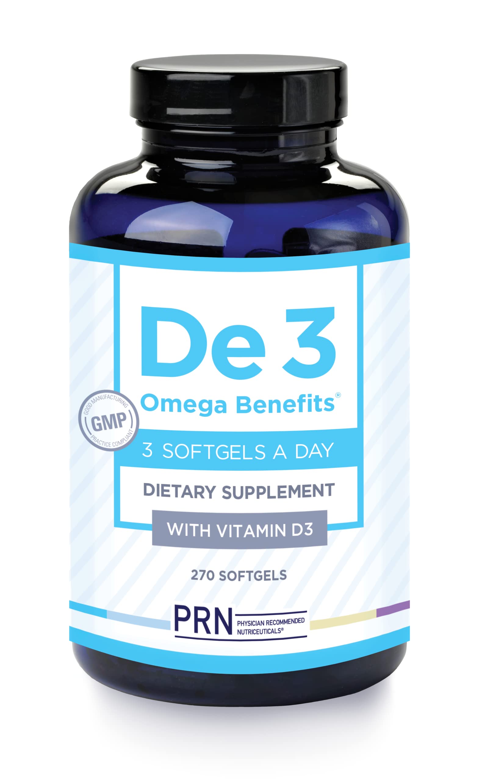 PRN De3 Omega-3 Fish Oil 270 Softgels - 90 Day Supply - 2240mg EPA & DHA - Burpless Fish Oil Supplement for Dry Eye Relief - Supports Heart, Brain & Joint Health - Perfect for Office Workers & Digital Eye Strain Sufferers