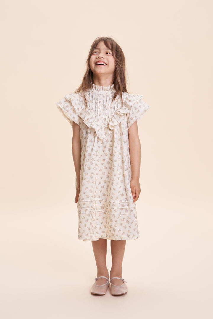 Sandra Floral Print Maxi Dress in Cream - Elegant Boho Summer Dress for Beach, Wedding & Vacation