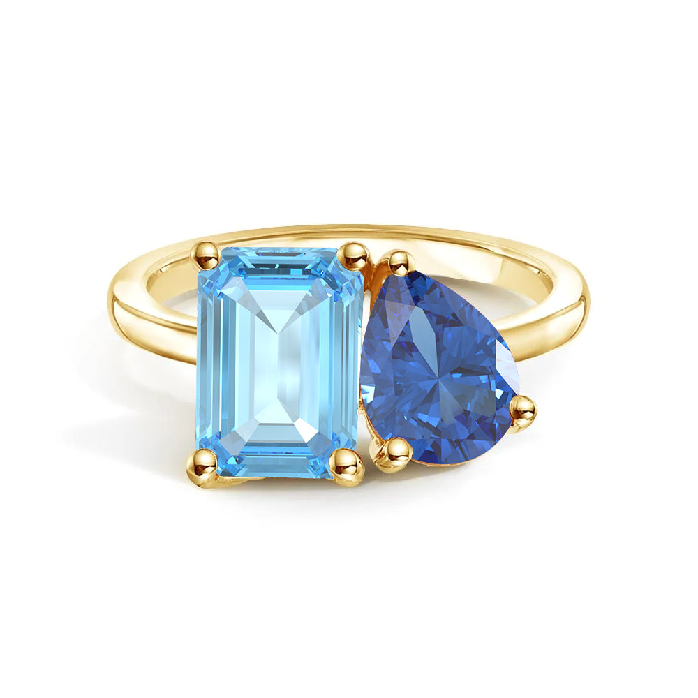 Personalized Toi et Moi Aquamarine Birthstone Ring for Women - Custom Anniversary, Engagement & Wedding Jewelry Gift - Perfect for Couples, Brides & Romantic Occasions