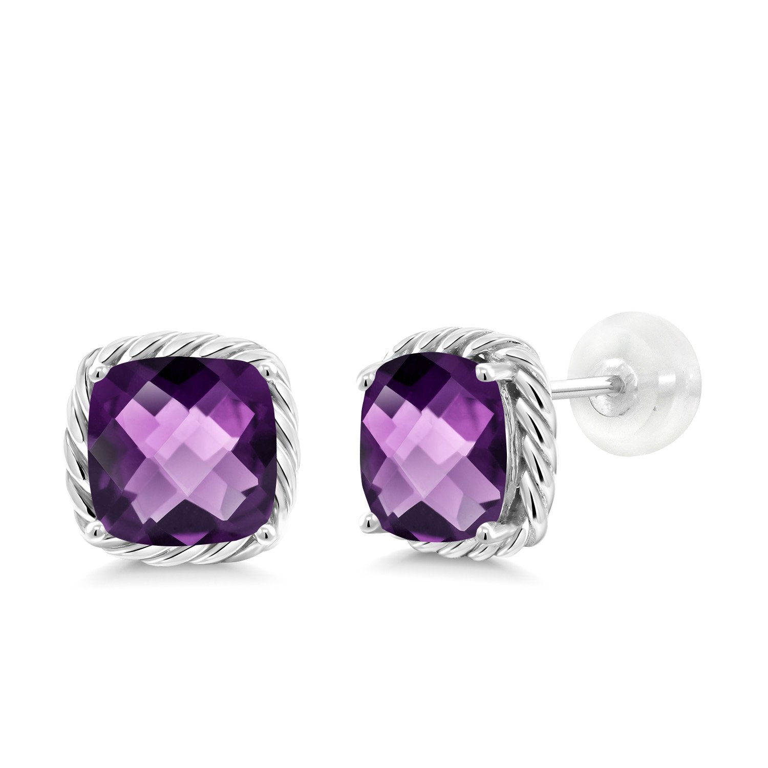 10K White Gold 7MM Cushion Cut Birthstone Stud Earrings for Women & Men | Gemstone Jewelry Gifts for Her, Mom, Wife | Anniversary, Birthday, Mother's Day Present