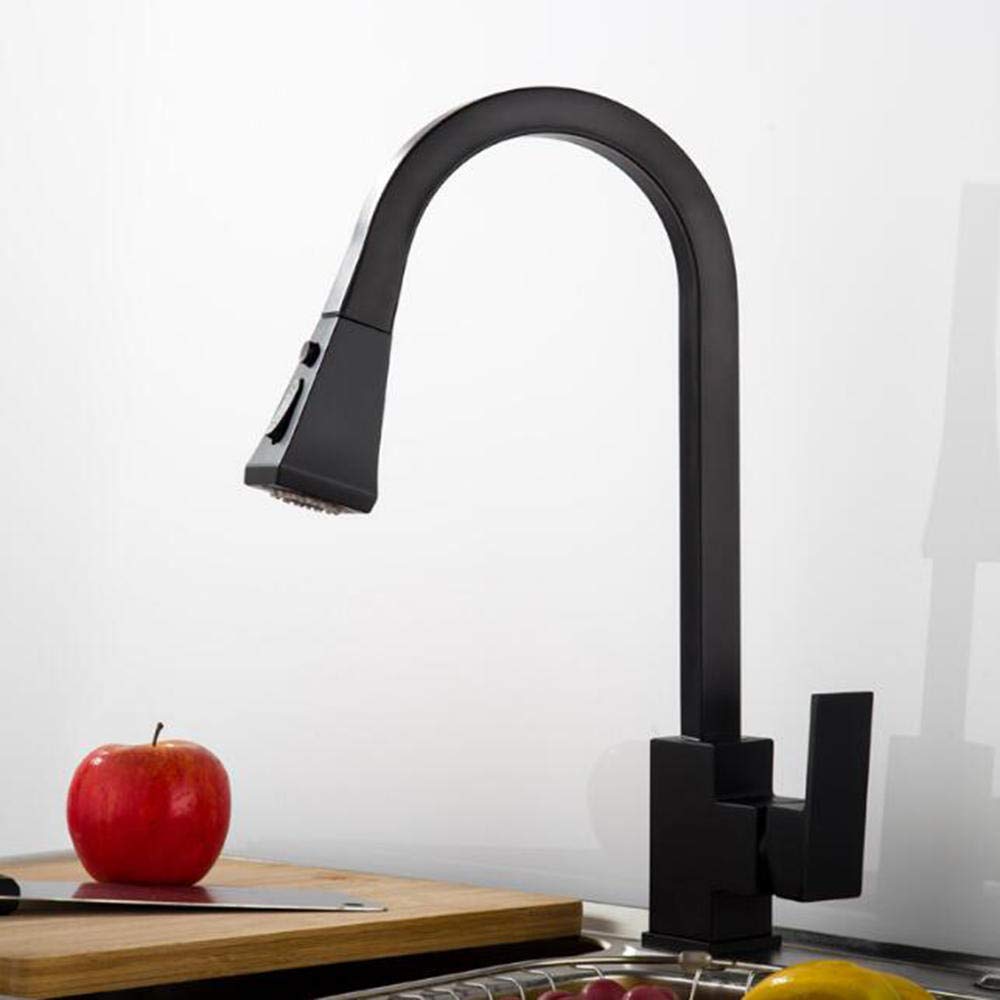 Black Pull Down Kitchen Faucet with Sprayer - Copper Hot & Cold Water Sink Faucet, Telescopic Spray Head for Modern Kitchens - Perfect for Washing Dishes, Filling Pots & Cleaning Countertops