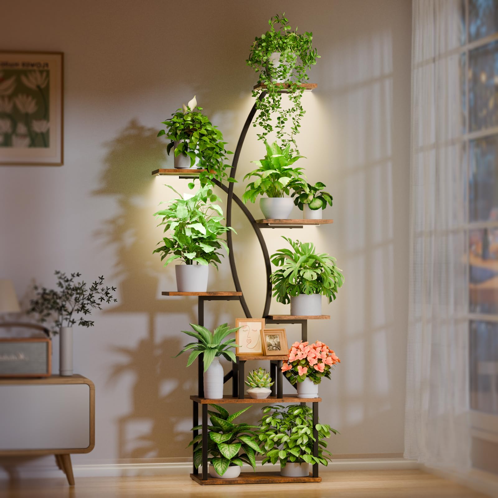 JUSTOGO 8-Tier Tall Metal Plant Stand with Grow Light - 65