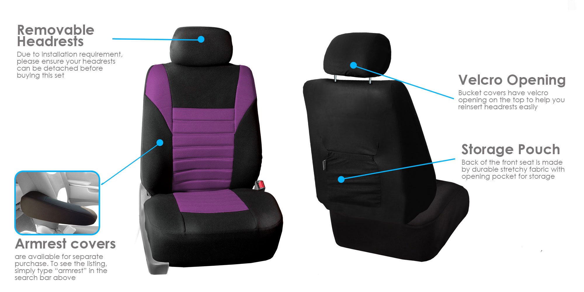 TLH 3D Air Mesh Car Seat Covers - Front, Purple, Airbag Safe | Universal Fit for Cars, Trucks & SUVs | Comfort & Style
