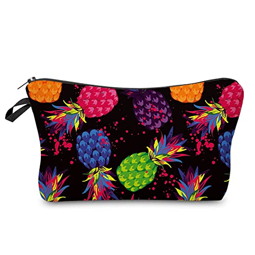 FITINI Pineapple Printed Makeup Bag for Women - Waterproof Travel Cosmetic Organizer Pouch with Zipper, Portable Toiletry Storage for Girls - Perfect for Travel, Gym, Beach & Daily Use