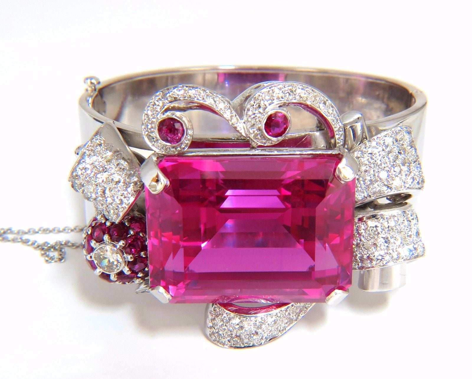 Elegant Pink Sapphire Diamond Ruby Bangle Bracelet - Parisian Deco Style for Women | Perfect for Weddings, Parties & Special Occasions