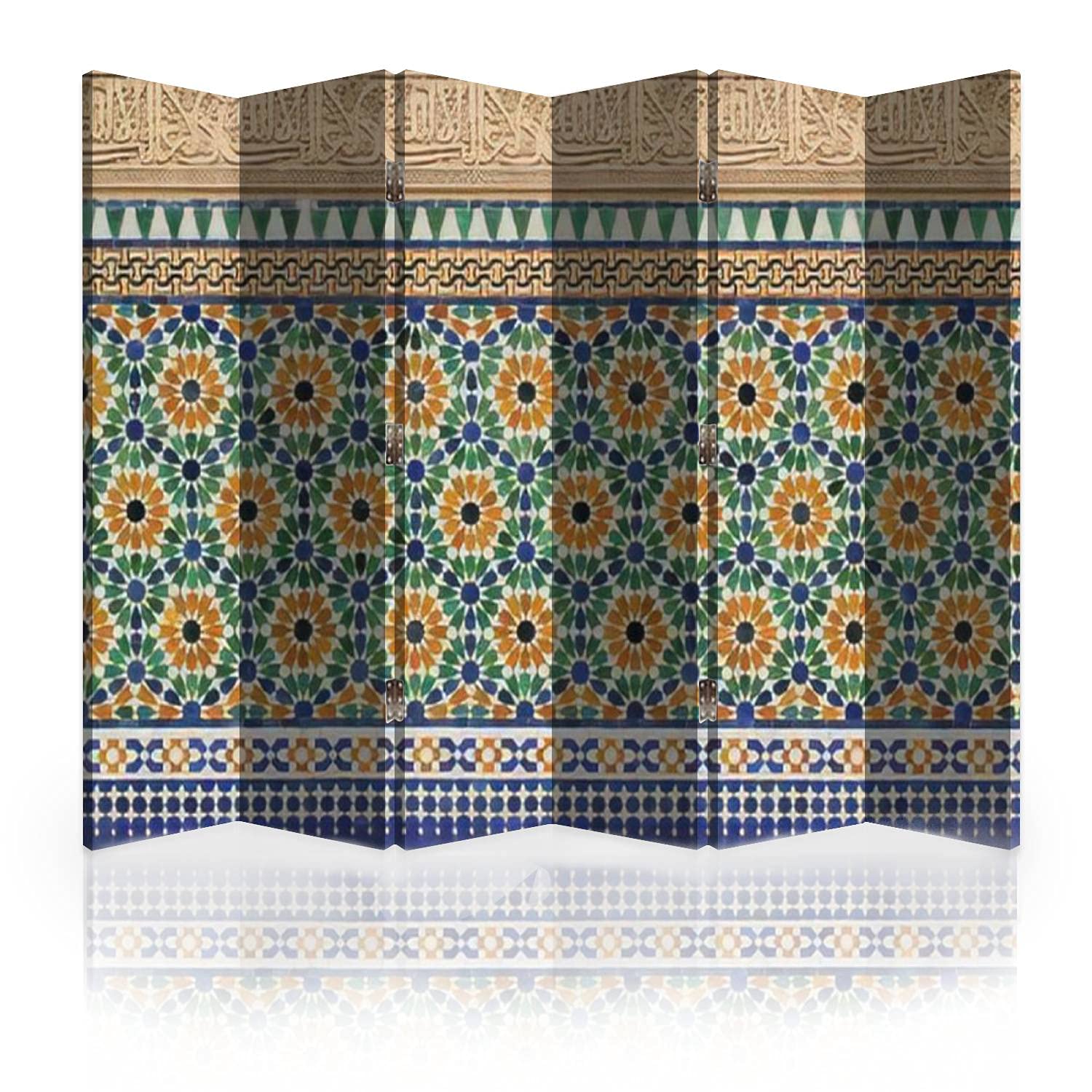6 Panel Moroccan Style Canvas Room Divider - Handcrafted Folding Privacy Screen with Architectural Details | Perfect for Living Rooms, Bedrooms, Offices & Studio Spaces