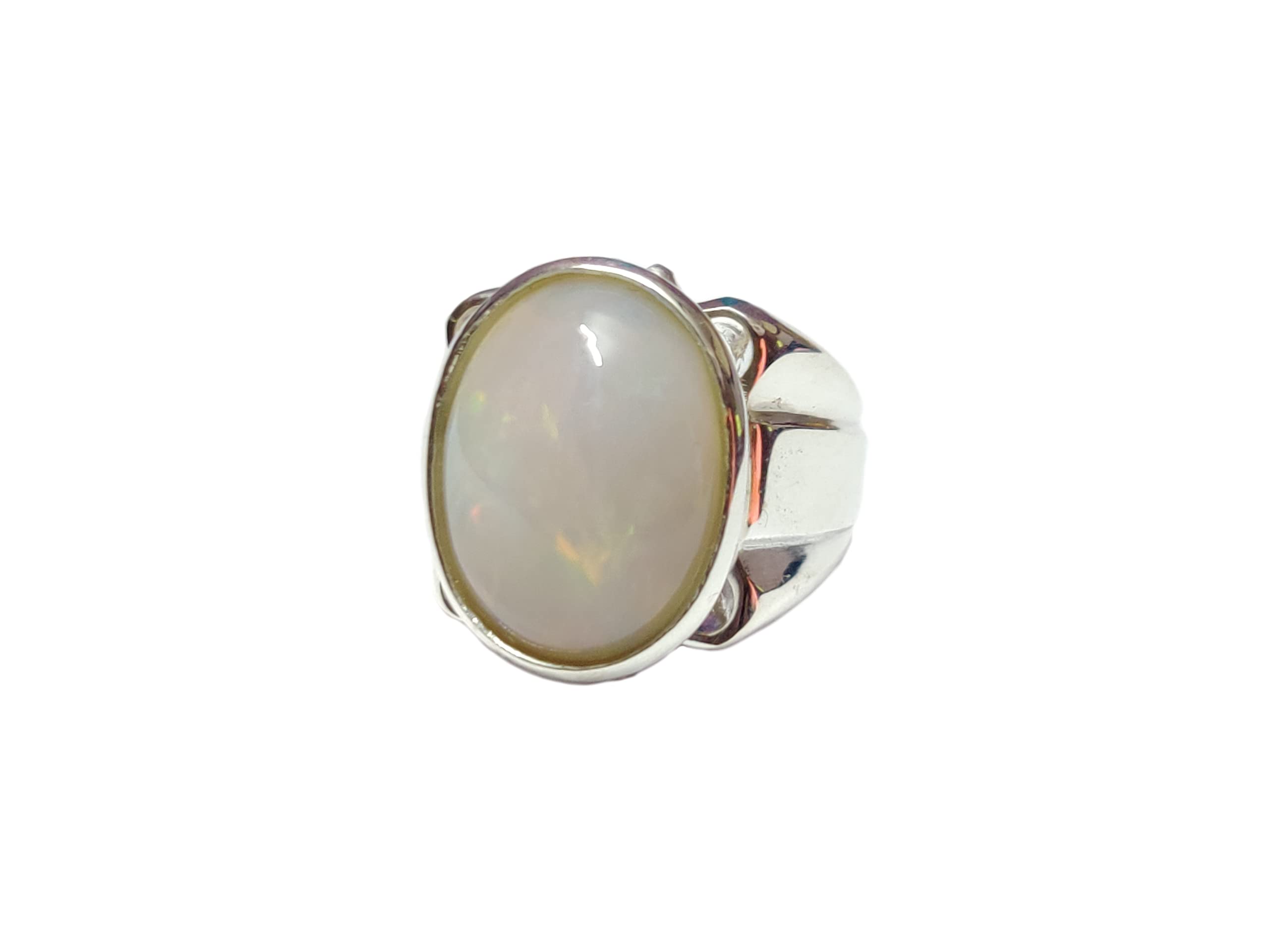 12x16mm Oval Fire Opal Men's Silver Statement Ring - Heavy Silver Cocktail Band for Wedding, Anniversary & Formal Events