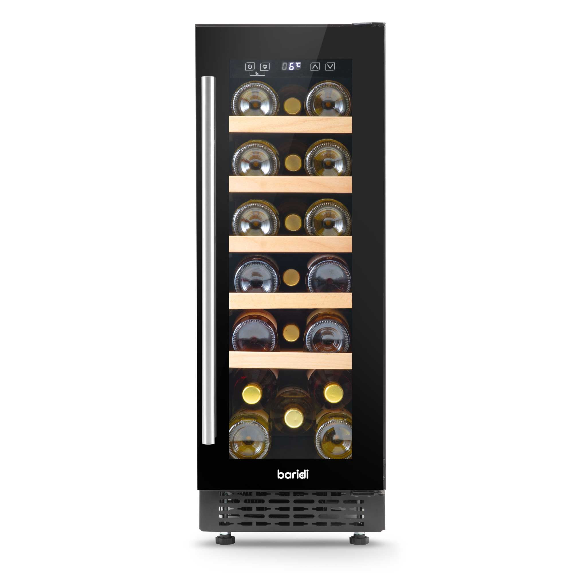 Baridi 20 Bottle 30cm Built-In Wine Cooler Refrigerator - Digital Touchscreen Control, Quiet Operation, Perfect for Kitchen, Bar, or Dining Room Wine Storage