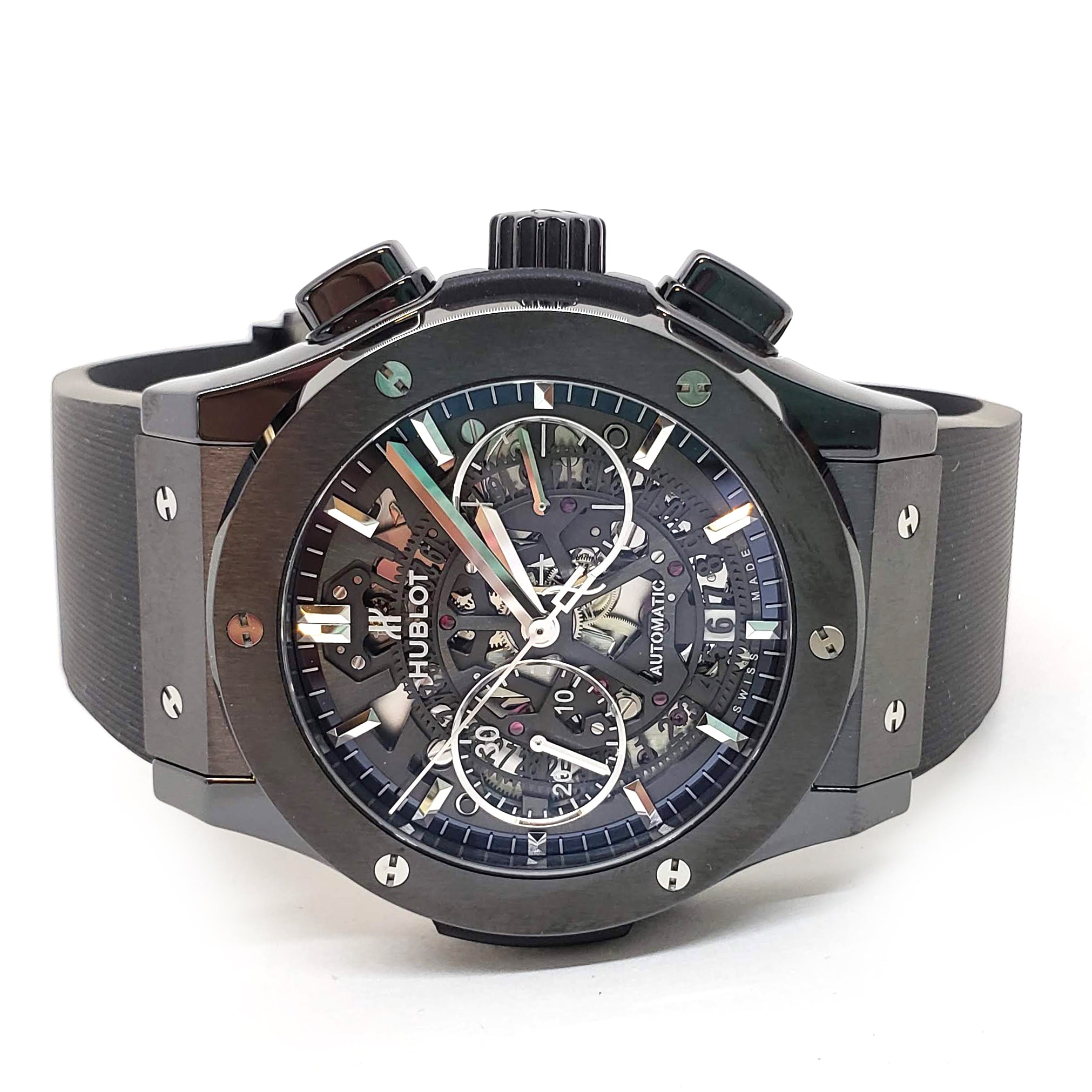 Hublot Classic Fusion Aero Chronograph Black Magic Ceramic Rubber Men's Watch - Luxury Swiss Timepiece for Business & Formal Occasions