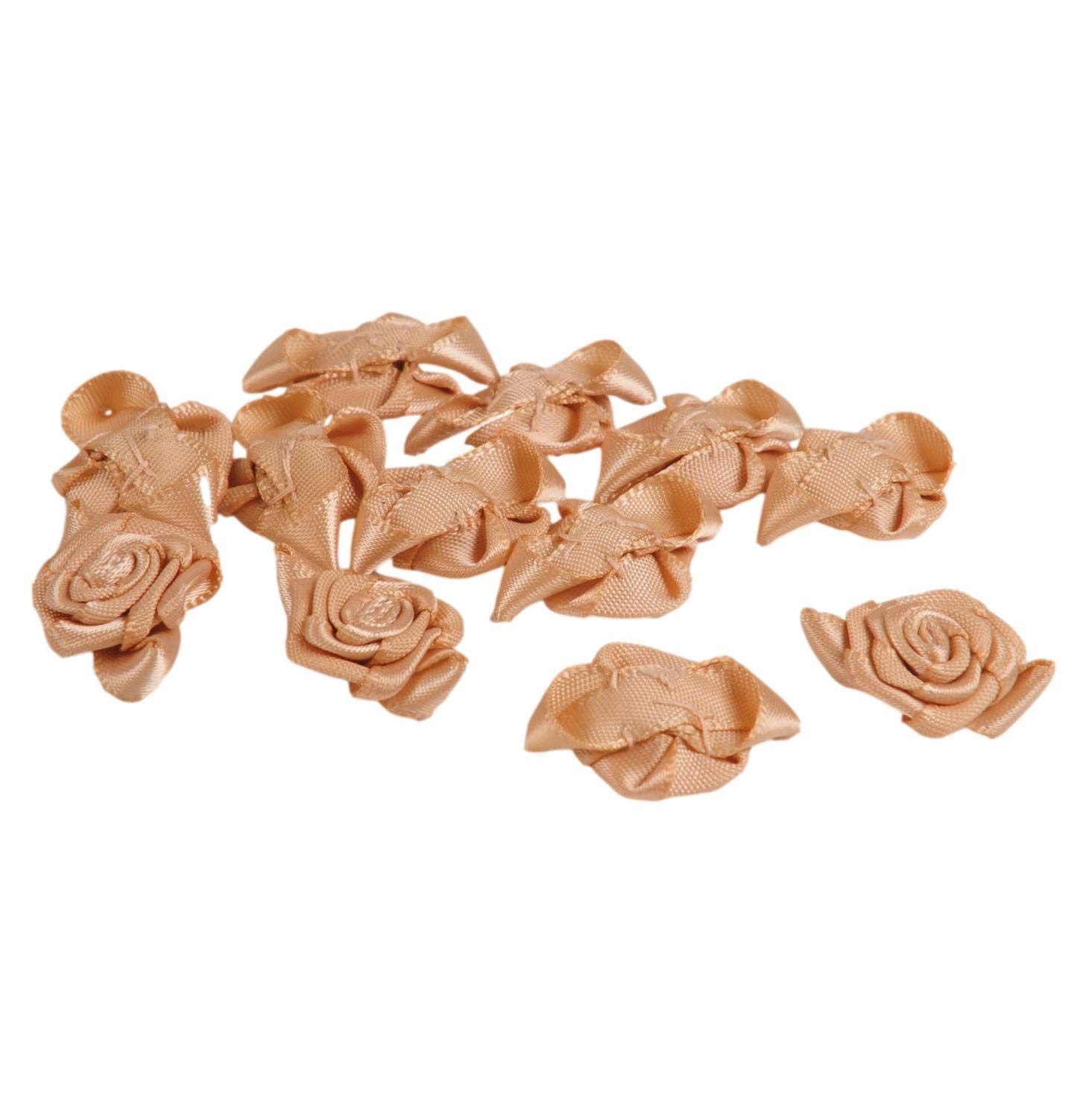 Porcelynne Glamorous Dark Champagne Satin Flowers - 12 Pieces for Lingerie, Headbands & Kids Crafts - Perfect for DIY Projects, Wedding Decor & Fashion Accessories
