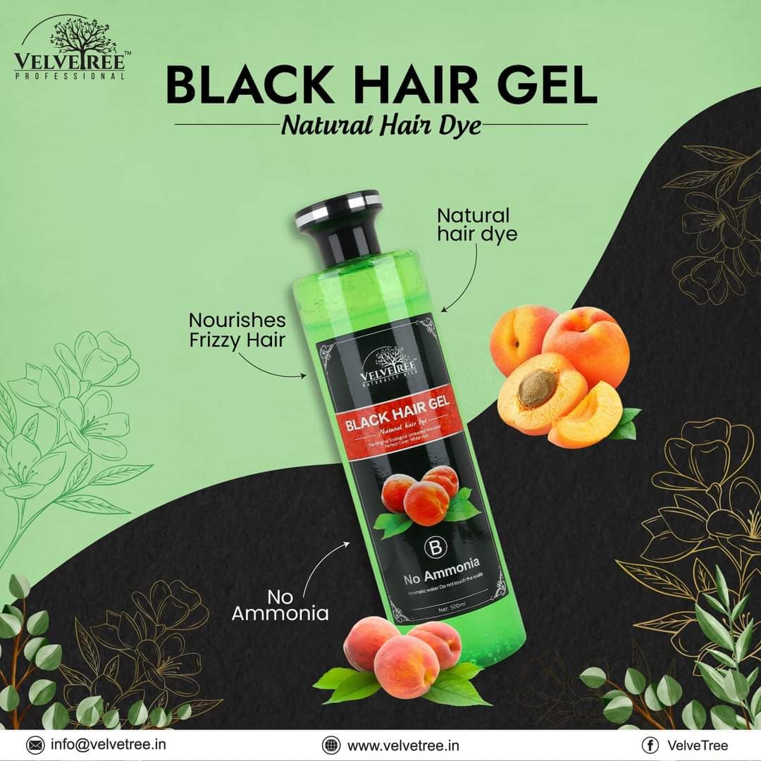 Velvetree Black Hair Gel - Ammonia-Free Natural Hair Dye for Men & Women, 500ml (2-Pack) - Perfect for Gray Coverage, Styling & Everyday Use