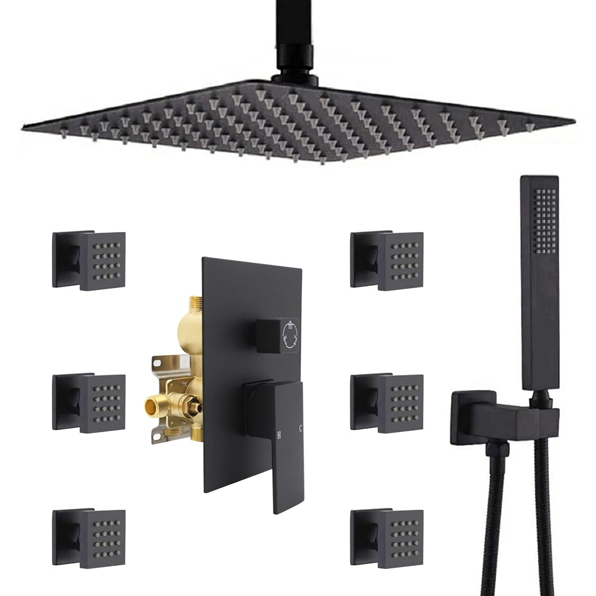 Premium Matte Black Shower System - 16