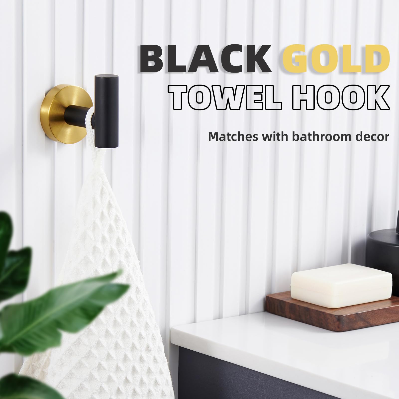 APLusee Black & Gold SUS 304 Stainless Steel Bathroom Towel Hook - Modern Wall Mounted Robe Hook for Home Storage & Organization | Perfect for Bathrooms, Spas, and Luxury Hotels