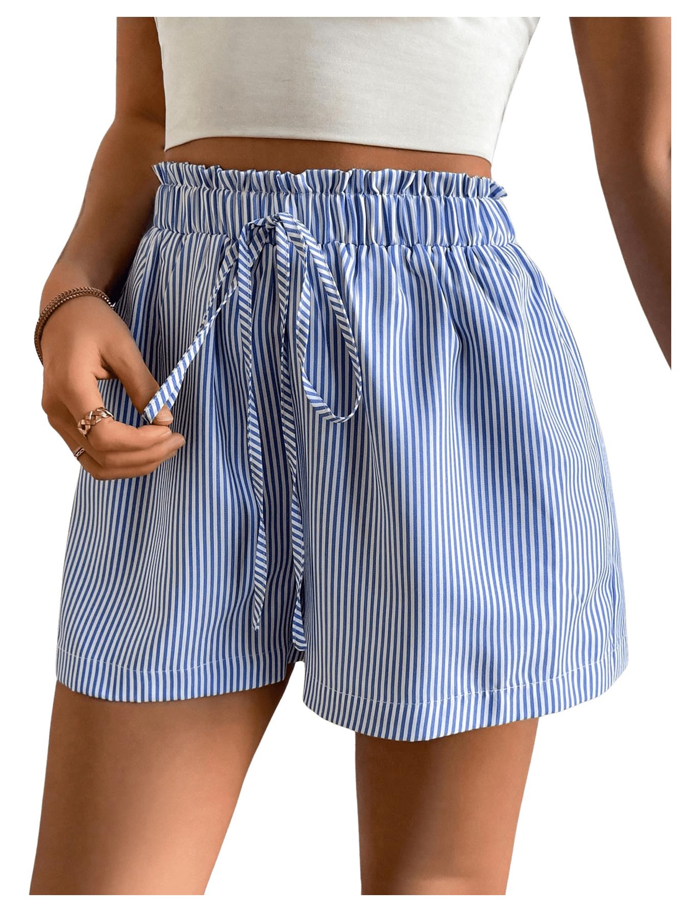 Stylish Women's Summer Striped Drawstring Shorts - High Waist Elastic Wide Leg Beach Shorts for Casual Outfits & Vacation Wear | Perfect for Beach, Poolside, and Summer Outings