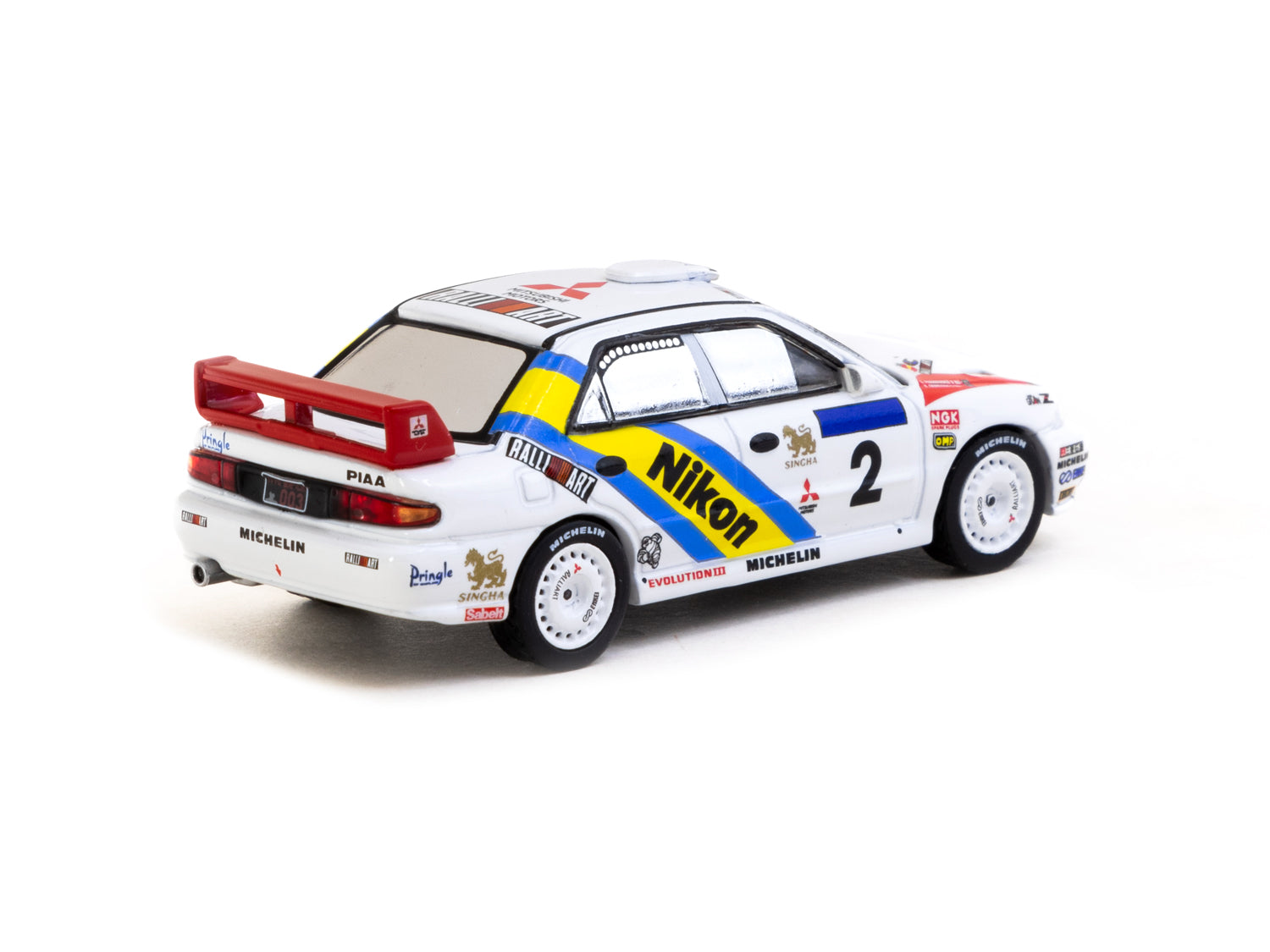 1/64 Scale Tarmac Works Mitsubishi Lancer Evolution III Diecast Model - 1995 Hong Kong Beijing Rally #2 Winner Car - Collectible Miniature Vehicle for Display & Racing Enthusiasts - Perfect for Diecast Collections, Office Decor, and RC Racing Scenes