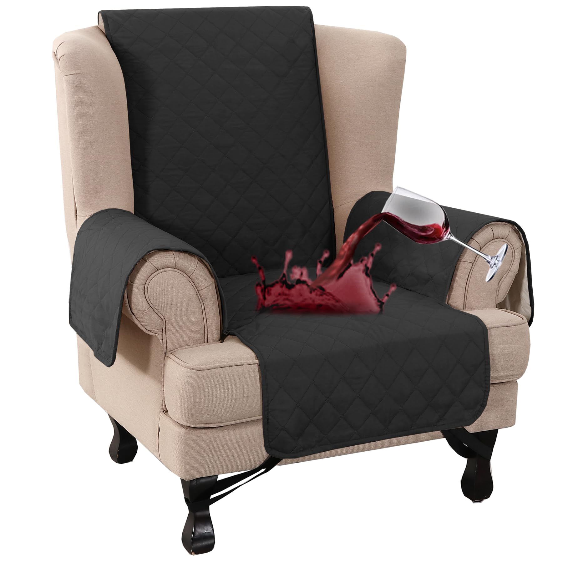 100% Waterproof Wing Chair Cover - Non-Slip Sofa Slipcover for Wing Armchair, Triple Protection for Pets & Kids - Durable Furniture Protector (Black) | Perfect for Living Room, Office & Pet-Friendly Homes
