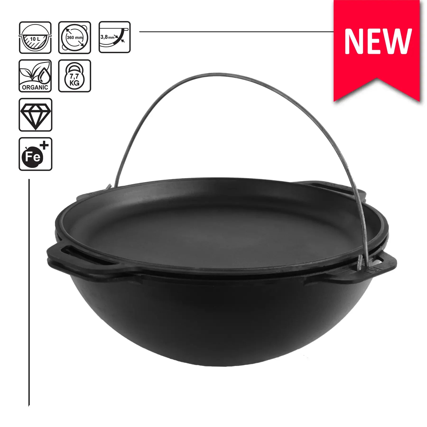 10.56 Quart Combo Cooker Cauldron Asian Kazan with Frying Pan Lid - Dutch Oven for Camping, Outdoor Cooking & Home Kitchen Use