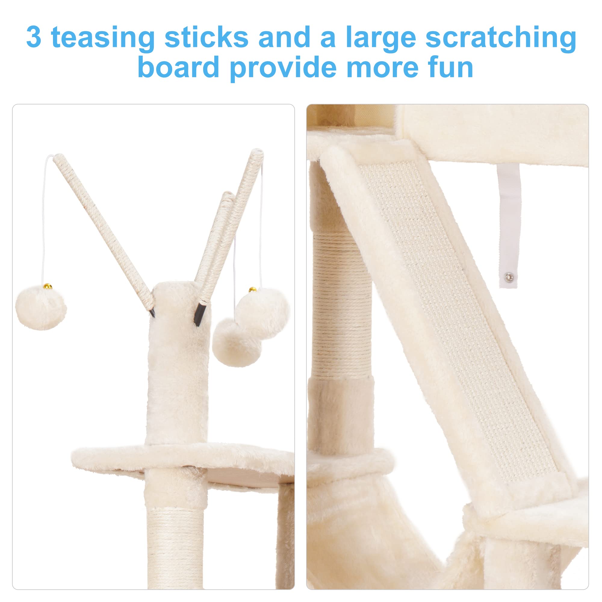 Hey-brother 61-inch Cat Tree for Indoor Cats - Multi-Level Cat Tower with Cozy Condo, Padded Bed, Hammocks & Sisal Scratching Posts - Perfect for Play, Rest & Climbing - Beige 0MPJ019M