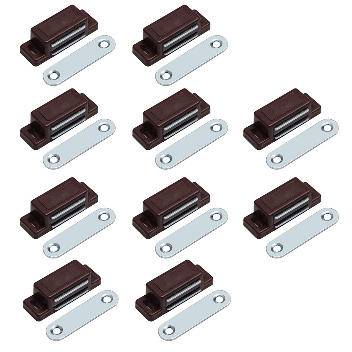 10 Pack Magnetic Cabinet Door Catches - Strong Brown Magnetic Latches for Kitchen Cupboard, Wardrobe, Closet & Drawer - Perfect for Smooth Silent Closing & Child Safety in Home Organization