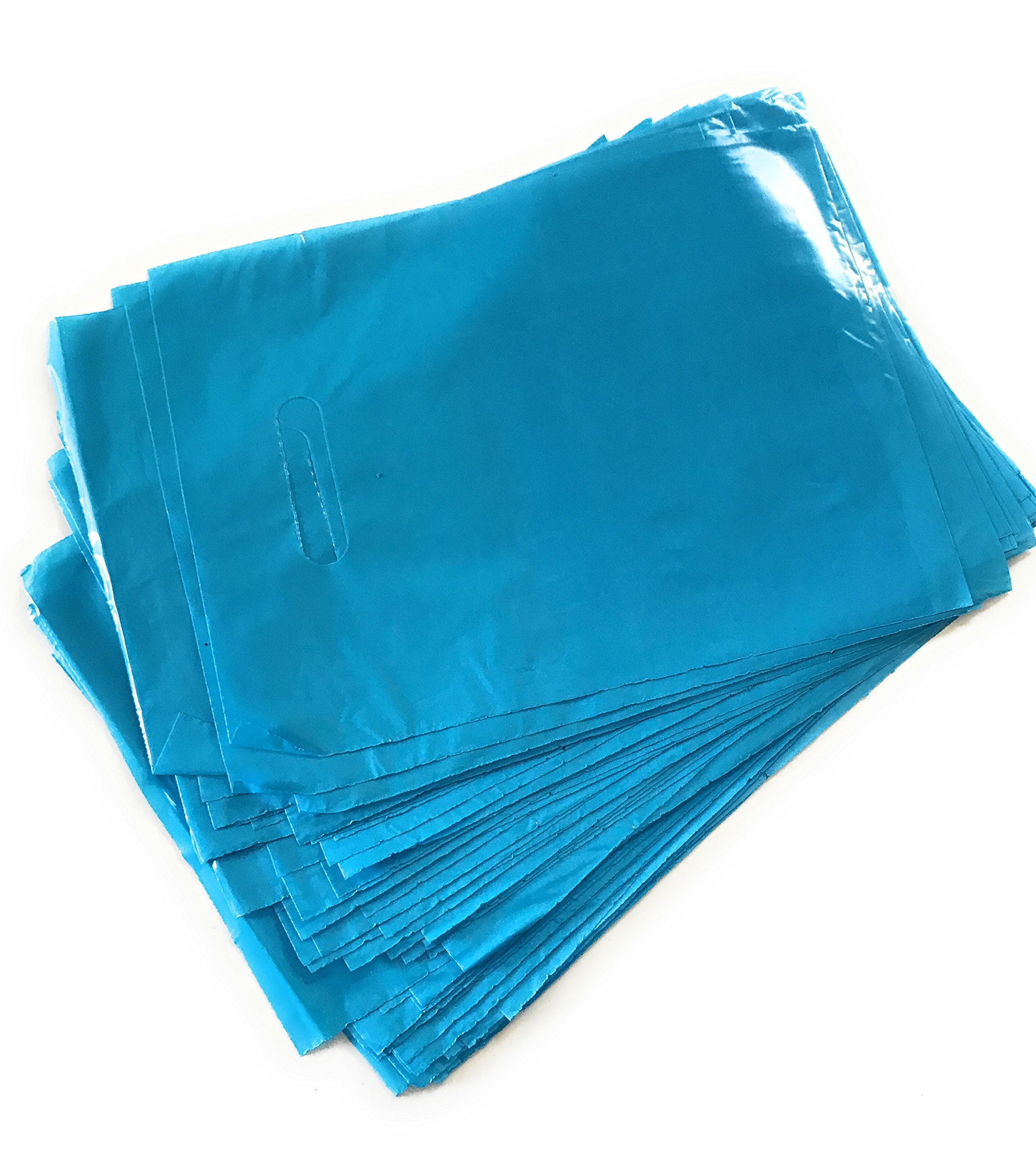 100 Blue 12x15 Merchandise Bags with Die-Cut Handles - Strong, Durable & Tear-Resistant Shopping Bags for Retail Stores, Boutiques, Gift Shops & Events - Perfect for Product Packaging, Customer Purchases & Trade Shows